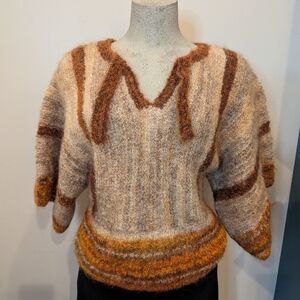 Vintage Women's knit mohair Silk wool blend striped sweater  kimono Sleeve Sz L